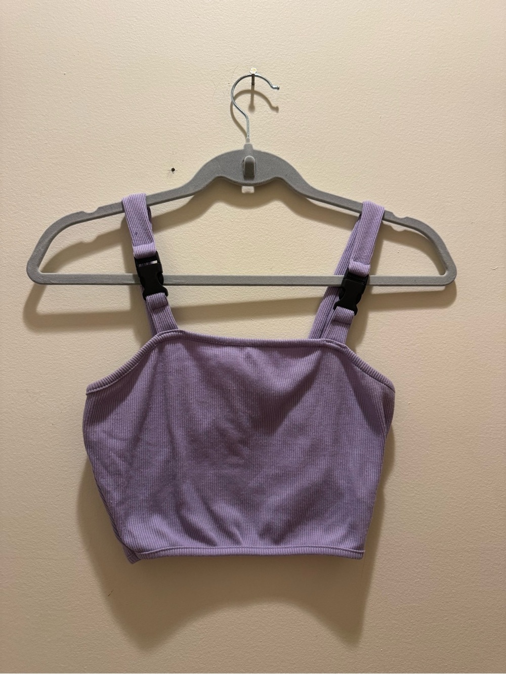 Lavender Ribbed Buckle-Strap Crop Top